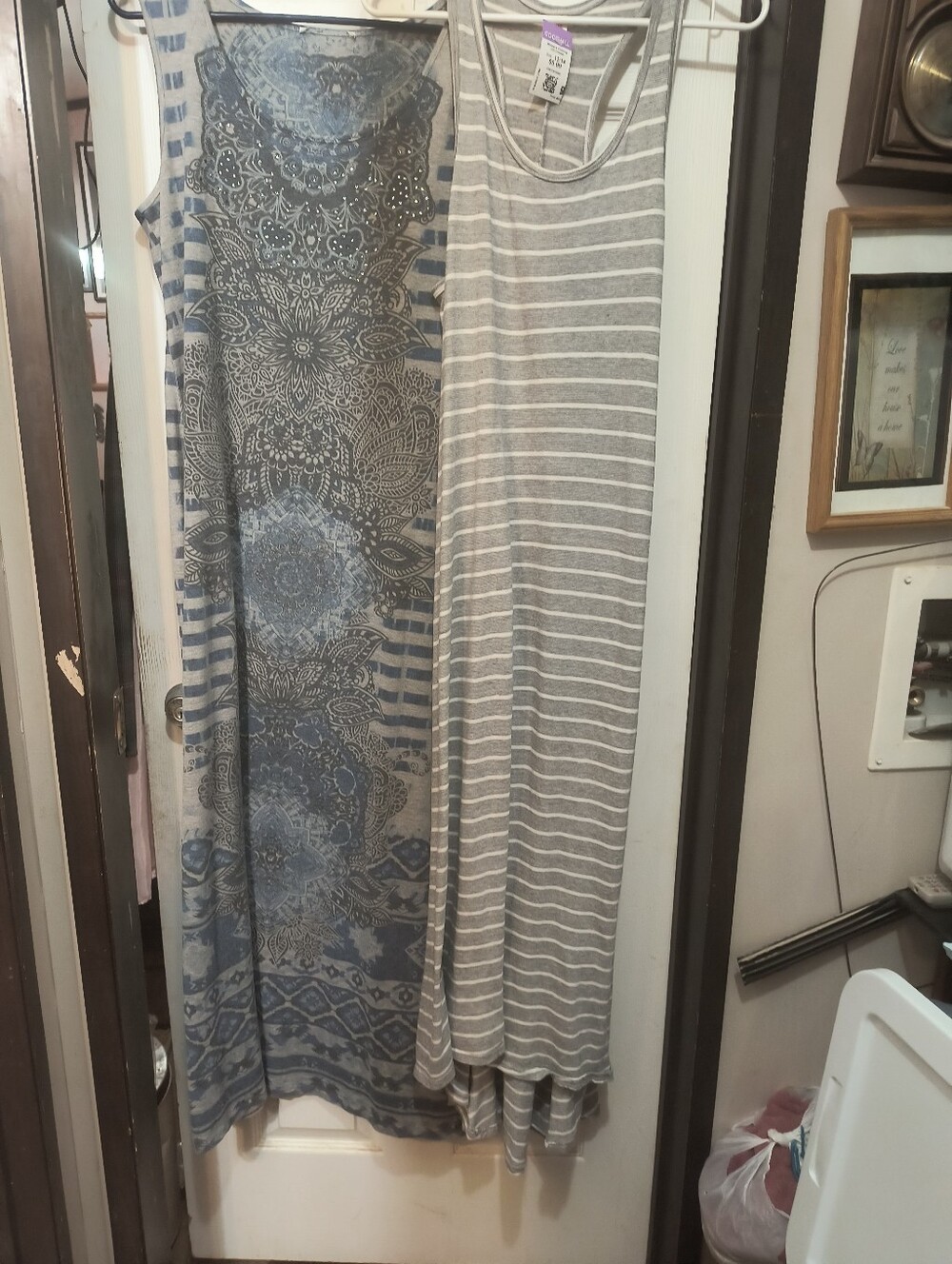 Blue Patterned Maxi & Gray Striped Maxi - Sleeveless  Cotton Summer XL Dresses
